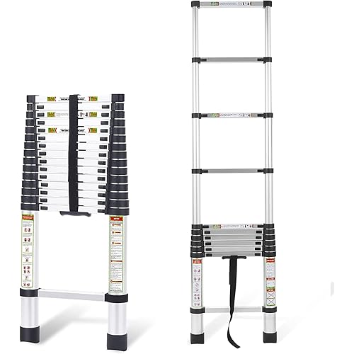 Extension Ladder, 20.3FT RIKADE Aluminum Telescoping Ladder with Non-Slip Feet, Portable Telescopic Ladder for Household and Outdoor 330lb Capacity