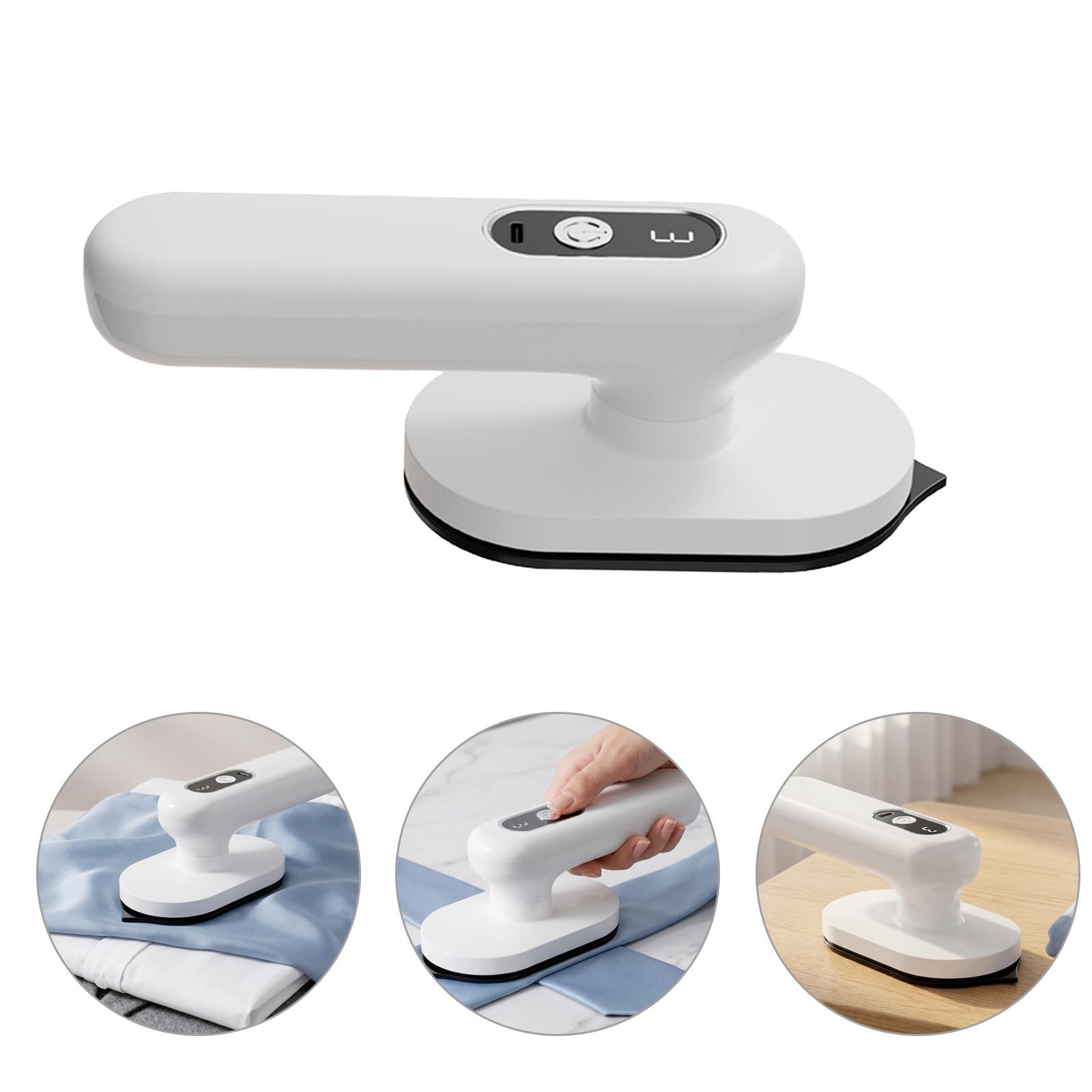 Plancha con Mango Giratorio Portátil Inalámbrica de Color Claro 3 Ajustes de Temperatura y Protección para Prendas Delicadas para Viaje y Hogar