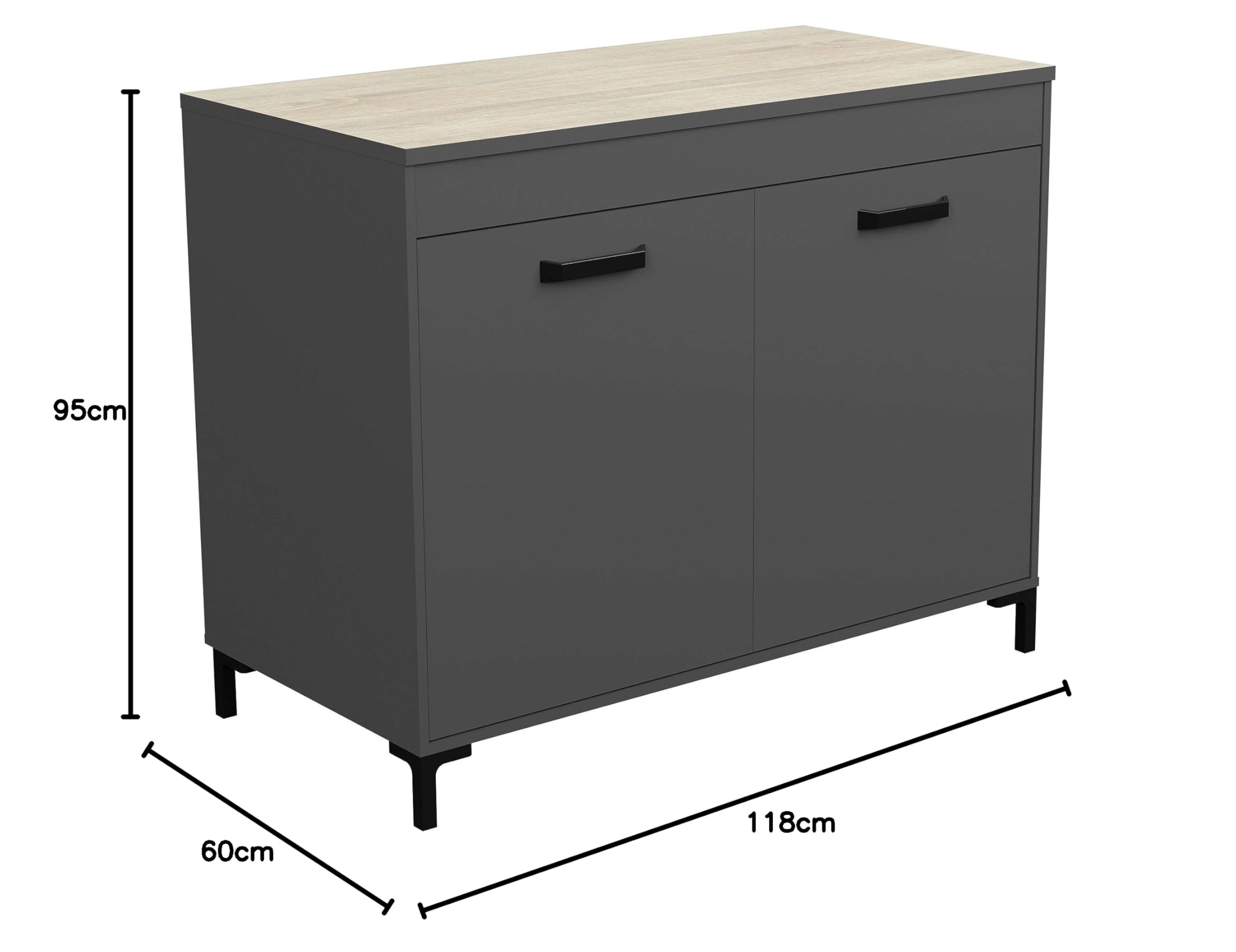 Miroytengo Módulo Inferior de Cocina Smoke Estilo Industrial en Color Gris y Roble con 2 Puertas 118 cm