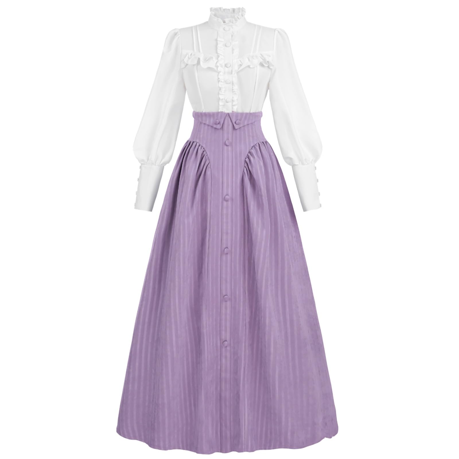 Photo 1 of NSPSTT Victorian Edwardian Dress for Women 1800s Dress for Women Renaissance Costume Blouse Skirt 2PC Outfits, Purple M