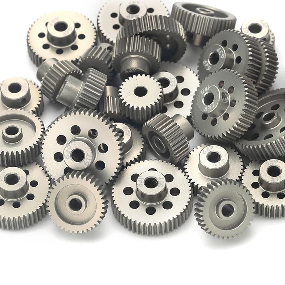 NTOLFCS 1PCS 64P 21T 24T 25T 26T 28T 30T 32T 35T 39T 40T 42T 45T 48T 52T 54T 3.175mm Metal Pinion Gear Motor Gear for 1/10 RC Model Car(31T)(45T)