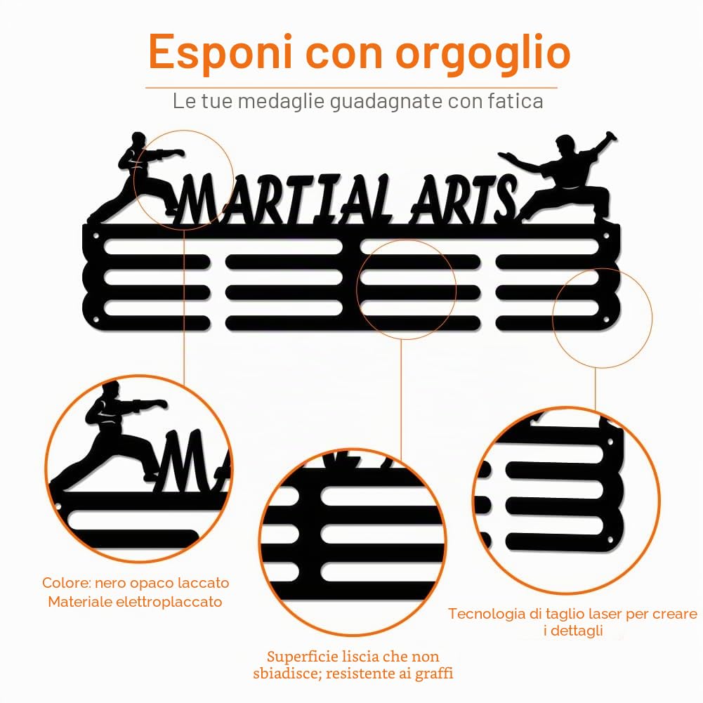 SUPERDANT Espositore per Medaglie per Arti Marziali Appendiabiti per Medaglie Kung Fu Cinese Ganci A Parete in Ferro per 60+ Medaglie Porta Trofei Premi Porta Nastro Sportivo Espositore