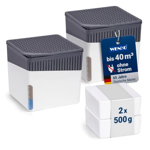 WENKO Luftentfeuchter Grau 1 kg - Raumentfeuchter, für Räume bis 80 m³, 23 x 15 x 15 cm, Hellgrau 6 WENKO Raumentfeuchter Cube Weiß 500 g