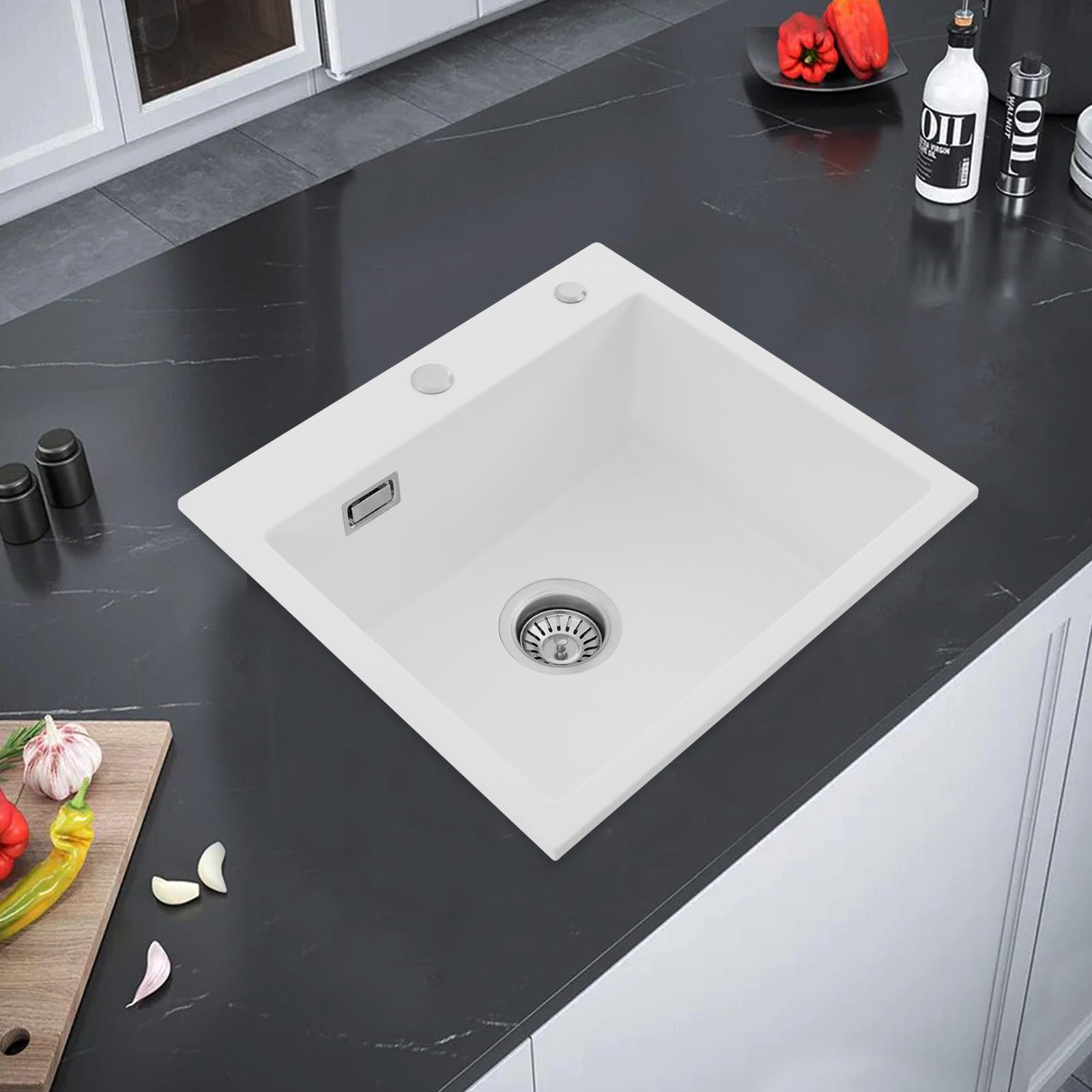 Fregadero de Cocina Lavabo Fregadero de Cocina con Cesta de Drenaje y Anillos de Sellado para Instalación de Montaje Superior y Montaje Inferior Fregadero Moderno para Cocina, Baño y Restaurante