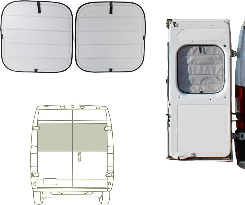 VanEssential Protetores Solares Blackout com Isolamento para Janelas das Portas Traseiras da RAM Promaster 2014 até o Modelo Atual, Cinza Frio, Par