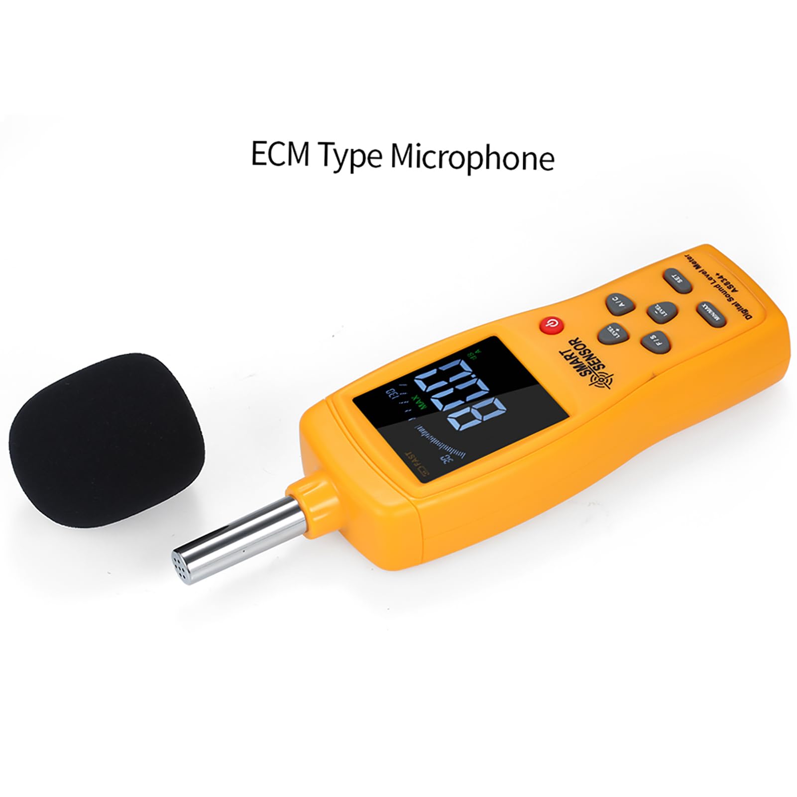 Sonómetro digital e instrumento de medición del volumen de ruido - Rango de 30 a 130 dB - Resolución de 0,1 dB con precisión de 1,5 dB - Ponderación A y C - Pantalla LCD de 2,7
