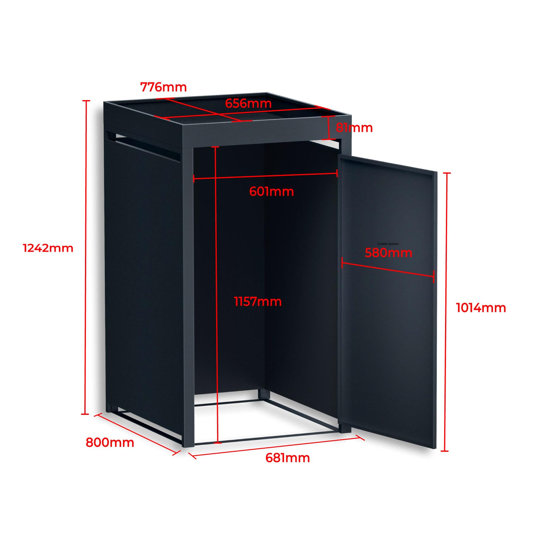 Metzler Mülltonnenbox in Anthrazit mit Pflanzdach 3er 240L, Mülltonnenverkleidung 3 Tonnen, witterungsbeständiger und pulverbeschichteter Stahl mit Automatikdeckel, abschließbar, Garten- und Müllbox