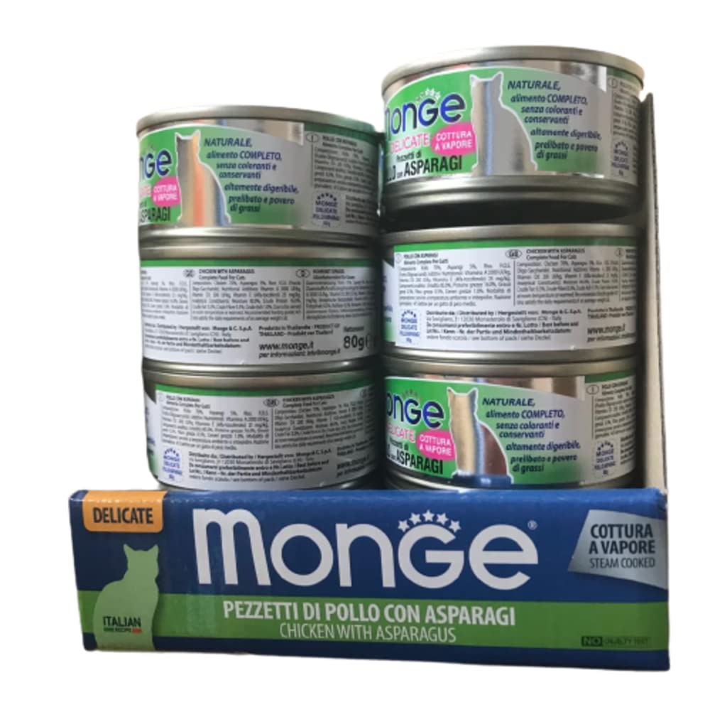 Monge Delicate natural superpremium Quality Kawałki kurczaka ze szparagami dla kotów, gotowanie na parze. Opakowanie 24 pudełka (80 gr. jeden). Bez barwników i konserwantów