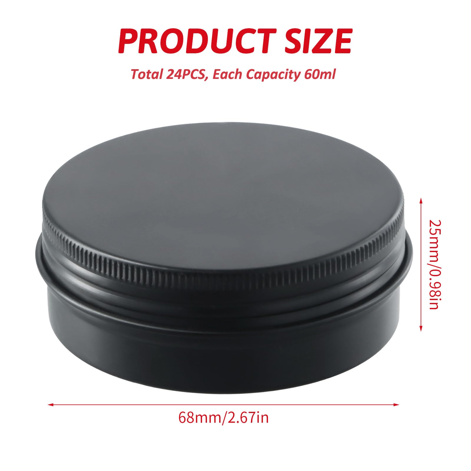 Barattoli di Latta di Metallo Rotondi 60ml 24PCS, Vasi Contenitori Cosmetici Vuoti Nero, Scatola Rotonda in Alluminio con Coperchio a Vite per Crema Lozione Polvere Campione Conservazione del Trucco