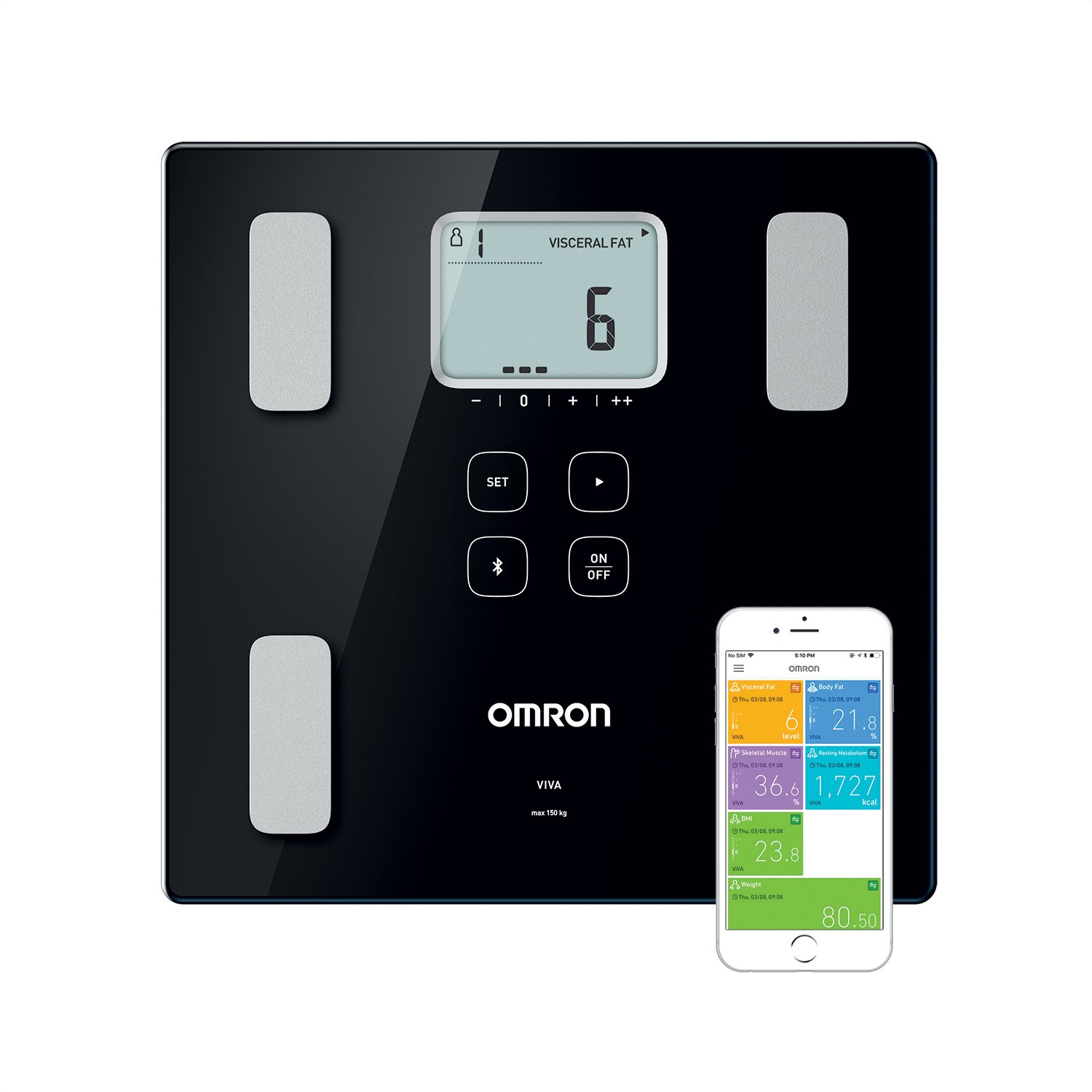 OMRON VIVA Bluetooth Smart Scale and Body Composition Monitor With Body Fat, Body Weight, Visceral Fat, Skeletal Muscle, Resting Metabolism and BMI