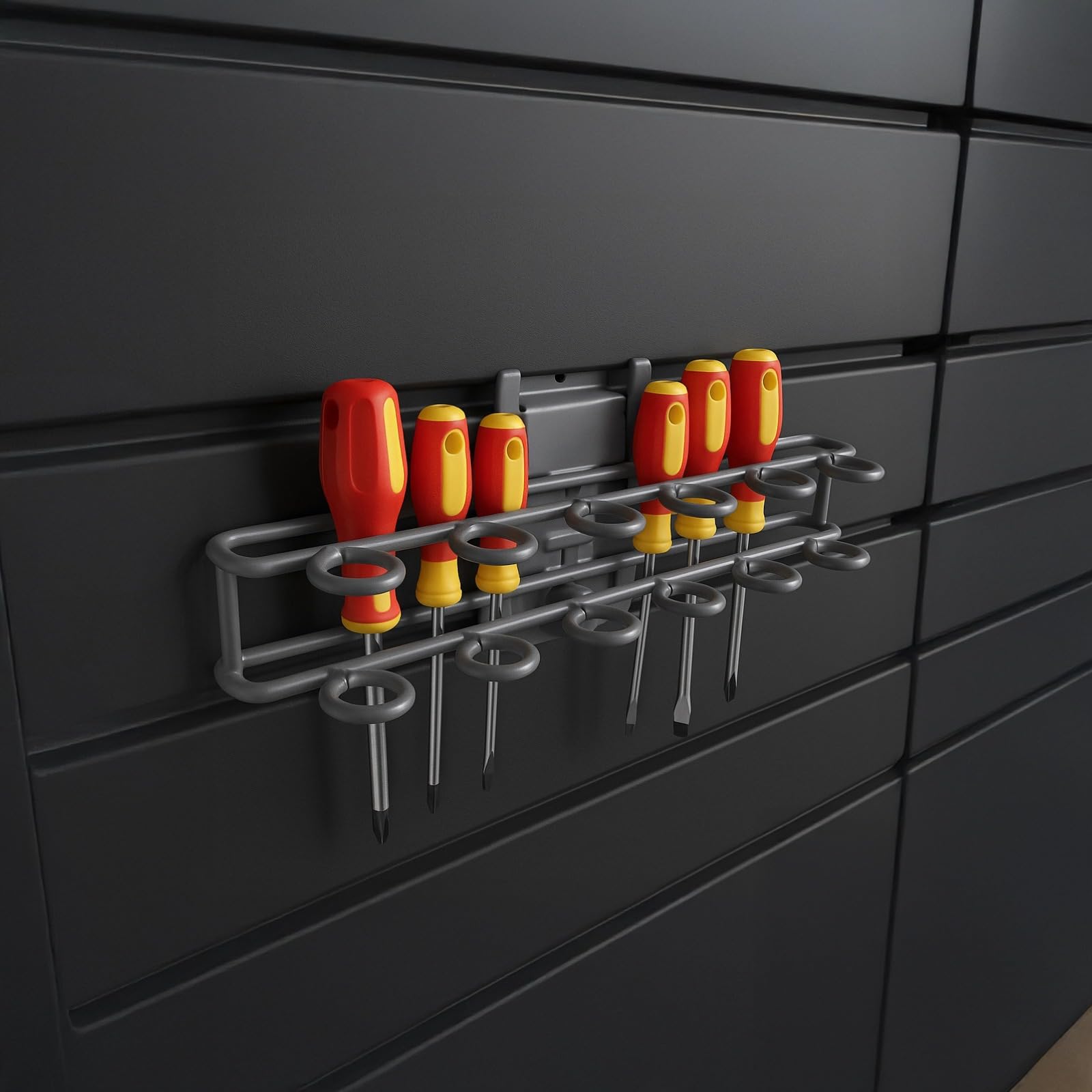 Generisch Werkzeughalter für Slatwall, Schraubendreher-Organizer aus Metall mit Verriegelung, Wandhalterung 9,8 in / 25 cm, Carbonstahl, graues Schraubendreher-Regal für Garage und Werkstatt