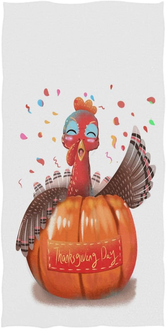 Wamika Thanksgiving Turkey Hand Towels Autumn Fall Pumpkin Face Towel Soft Guest Towel Portable Kitchen Tea Towels Washcloths Bathroom Decor Housewarming Gifts 16" X 30"