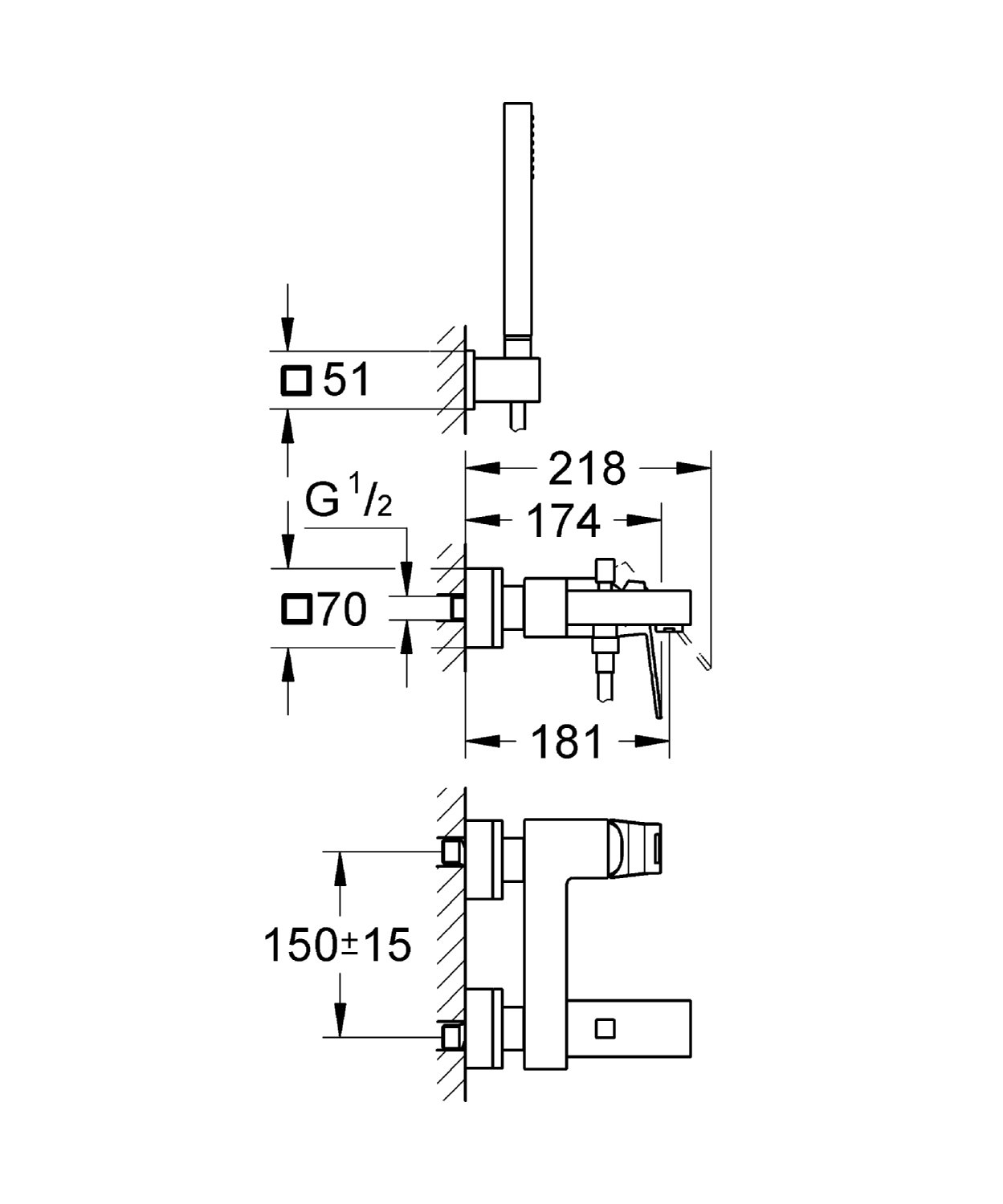 GROHE 23141000 Bateria wannowa Eurocube z przełącznikiem do wanny/prysznicu