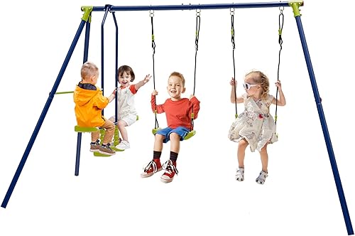 HONEY JOY Juegos de columpios de 440 libras para patio trasero, juego de columpios con soporte de columpio de metal resistente con marco en A, 2