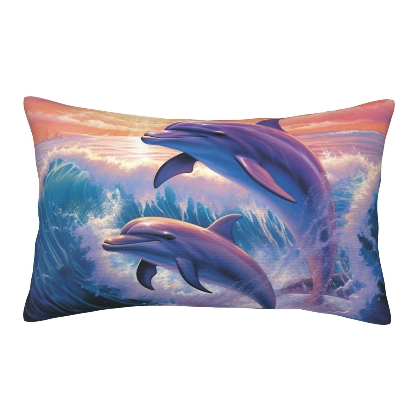 Velvet Pillowcases 16"x24" Ultra Soft Breathable Pillow Cases, Luxury Fuzzy Throw Pillow Covers with Zipper, Dolphins Art Pillow Shams All Seasons Decorative Cushion Cases for Couch