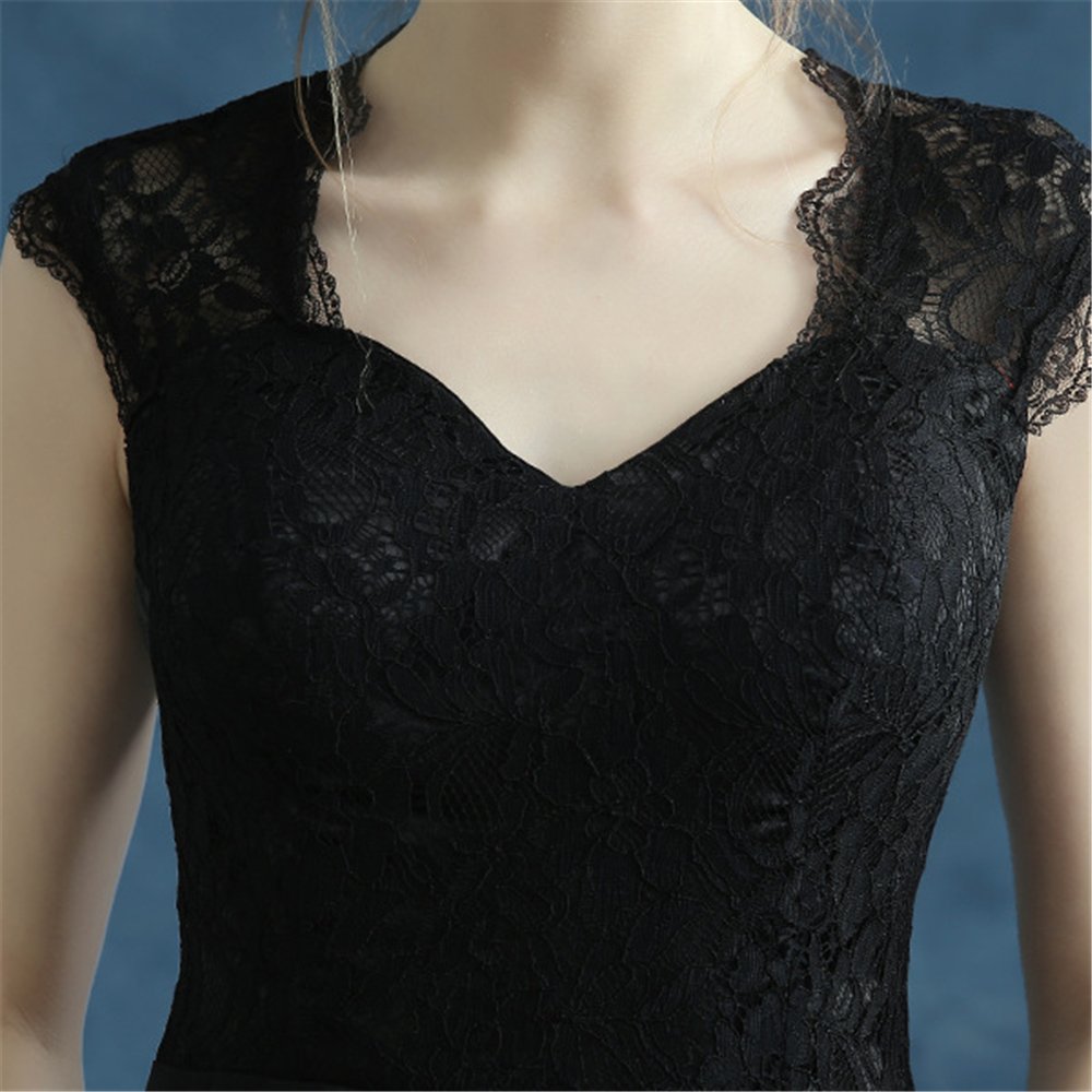 Vestido de Noche Negro Elegante Vestido Largo con Vestido de Chiffon de Encaje, WYFDMNN, Negro, 52