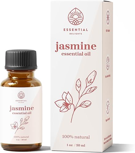 Aceite esencial de jazmín de Essential Delights – Aceite de alta calidad para aromaterapia, jabones y velas | Vegano y libre de crueldad | (1 onza)
