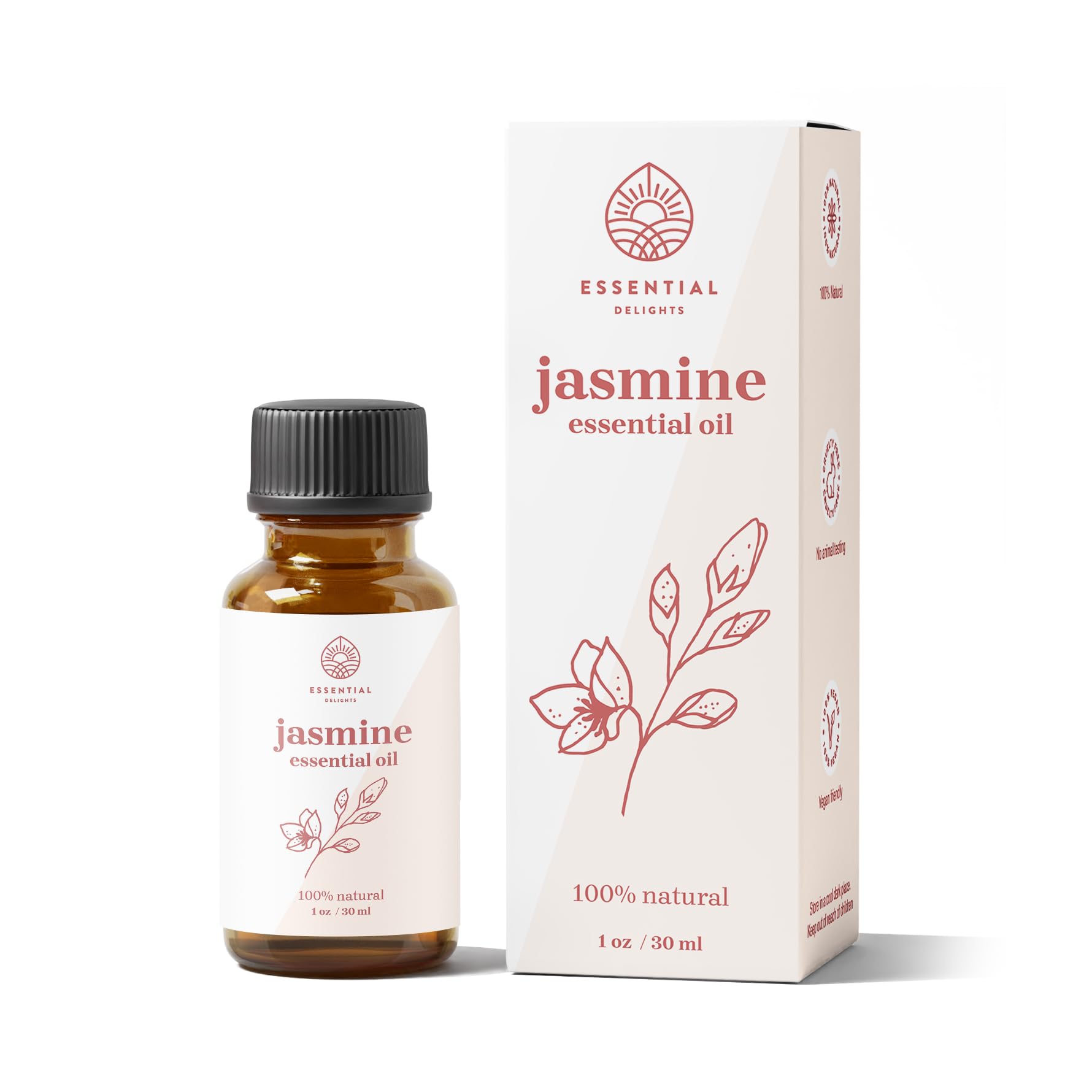 Jasmine Essential Oil by Essential Delights - Premium Quality Oil for Aromatherapy, Soaps, & Candles | Vegan & Cruelty Free | (1 oz.)