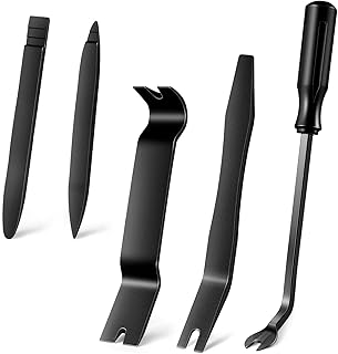 5 PCS Auto Trim Removal Tool Kit, No-Scratch Remover Pry Tool Set, Interior Door Panel Clip Fastener Removal Set for Car Door Clip Panel & Audio Dashboard Dismantle (Black)