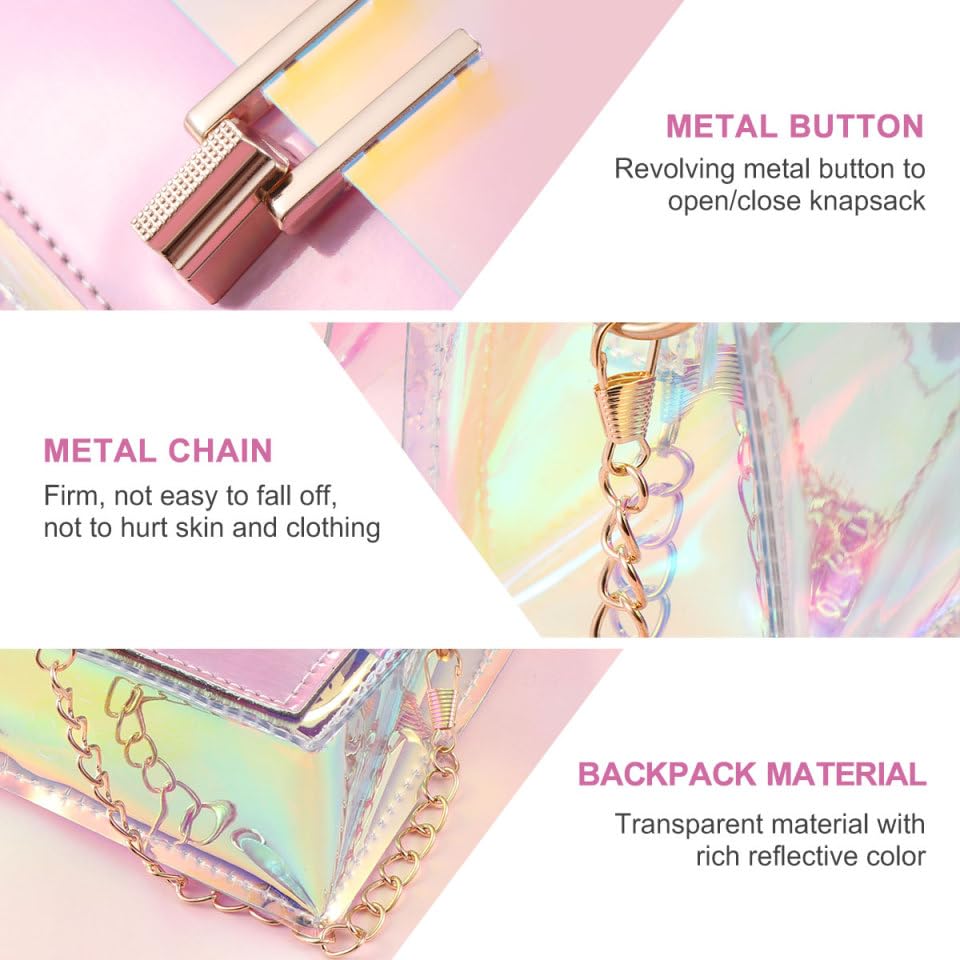 Women Transparent Handbag Colorful Chain Bags Clear Jelly Mini Purse for Party and Daily Use (Pink 6.69 X 5.51 X 2.36 Inches)4