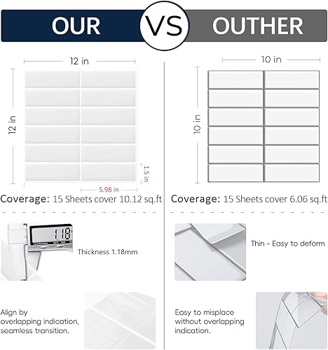 Miniatura 7 de FunStick 15 azulejos adhesivos negros para azulejos de 12 x 12 pulgadas, 3D autoadhesivos, azulejos de metro para despegar y pegar en muro para