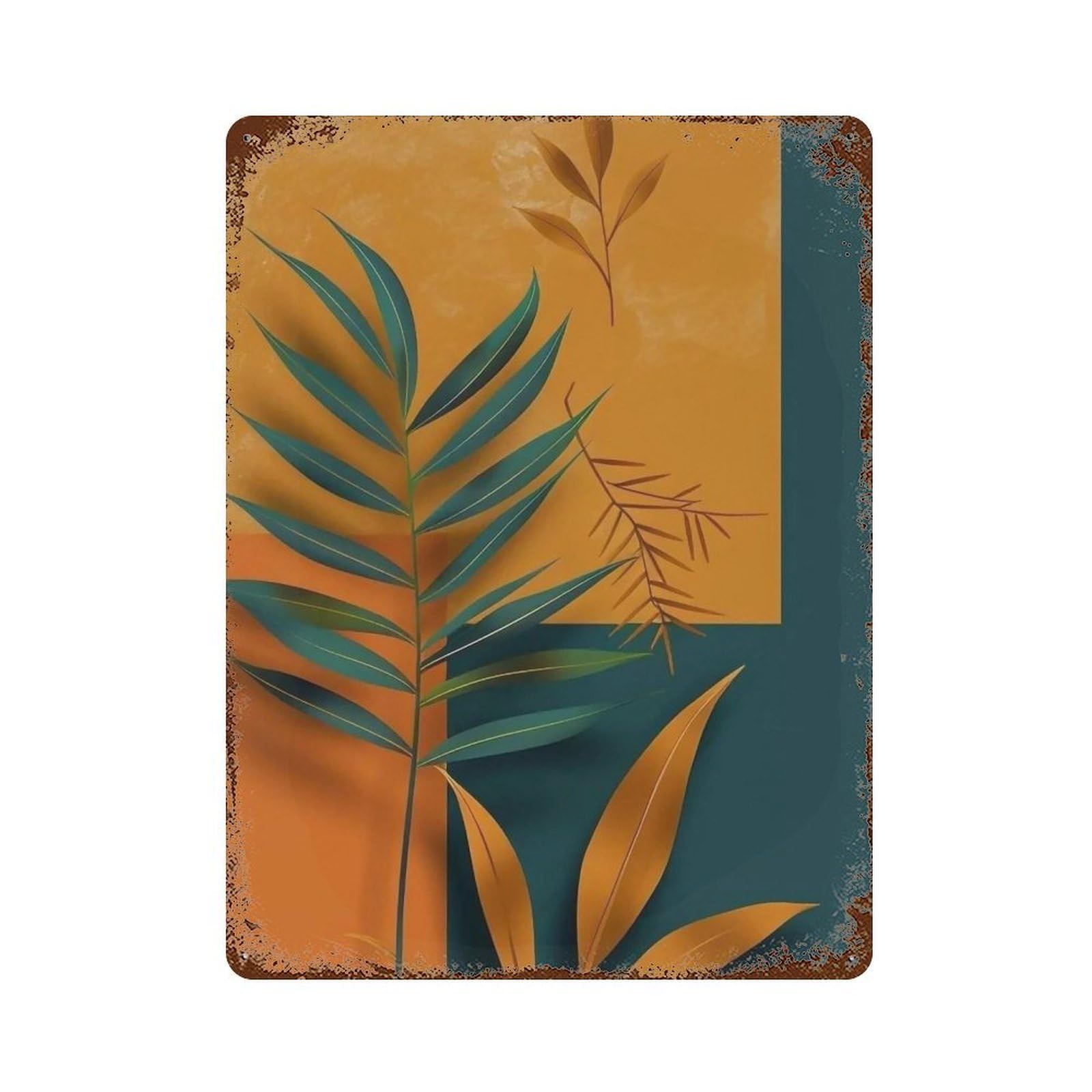 WUJHGRSG Geometric Block Papercut Tropical Foliage 01 Wall Art Retro Iron Vintage Metal Tin Sign Poster Modern Decor for Home Cofffee Club Bar Shop Style 40x30cm