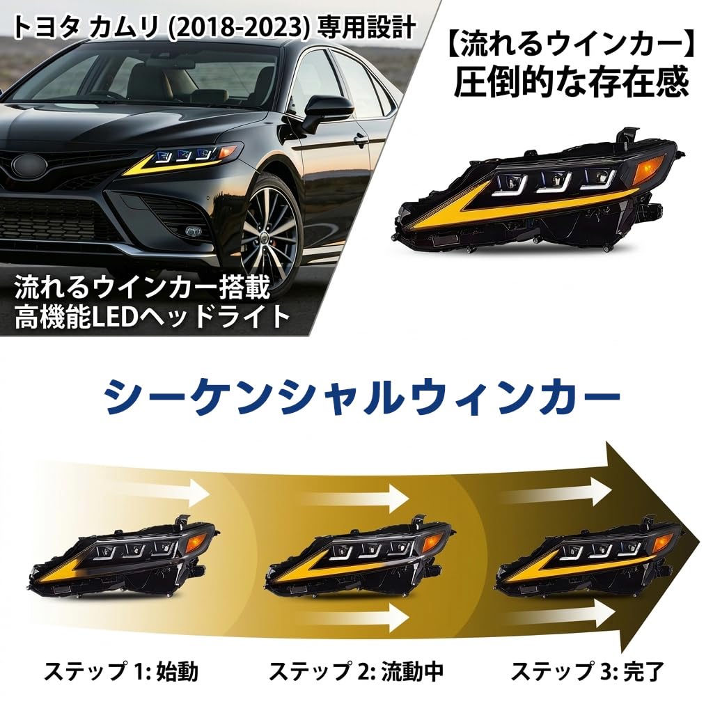 Amazon.co.jp: HCMOTIONZ トヨタ カムリ ヘッドライト 三眼LED 70系