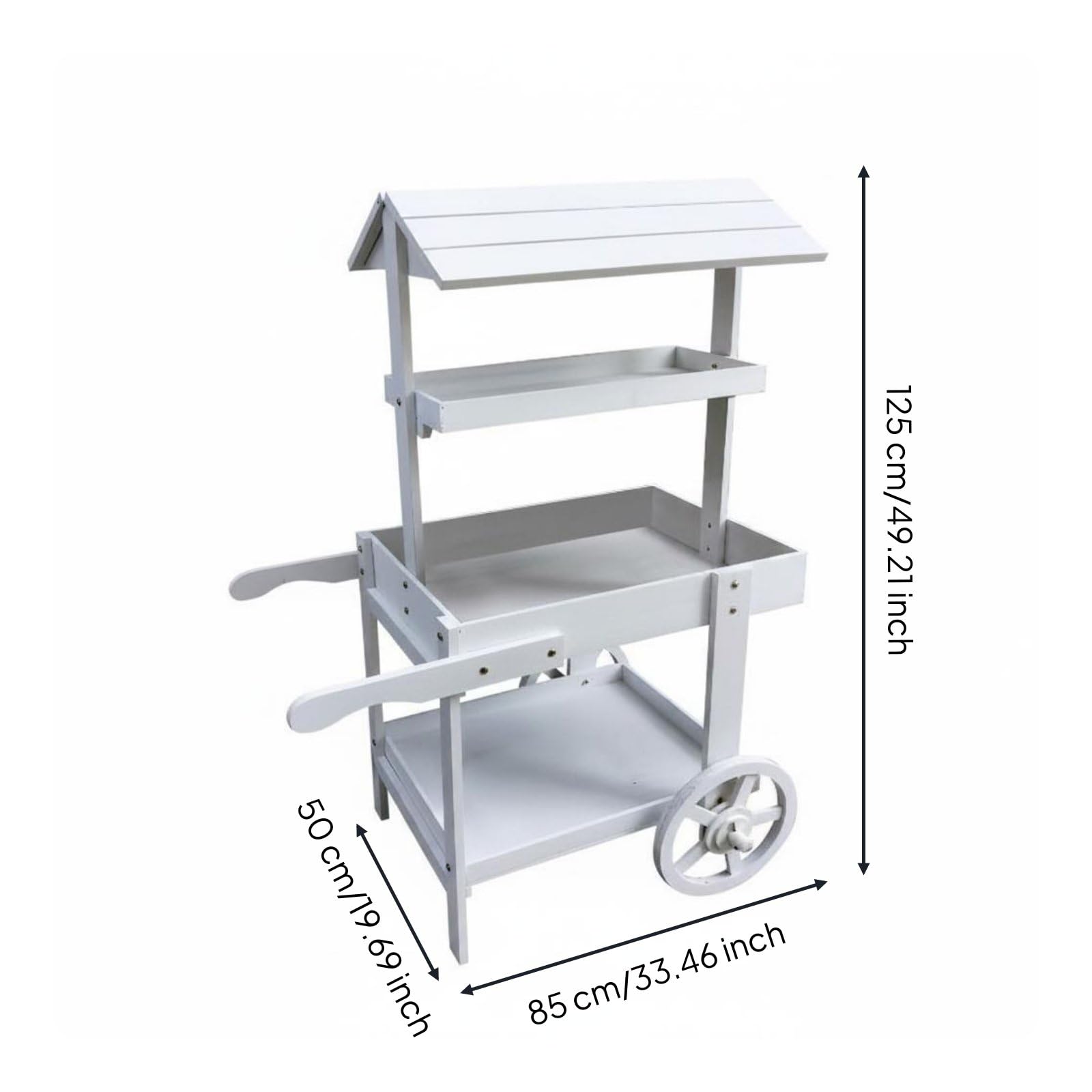 Carrello Floreale Rustico Multilivello Carretto Mercato con Ruote Robusto Banco Mercato in Legno per Fioristi, Vetrina, Negozio, 85 50 125CM, Bianco