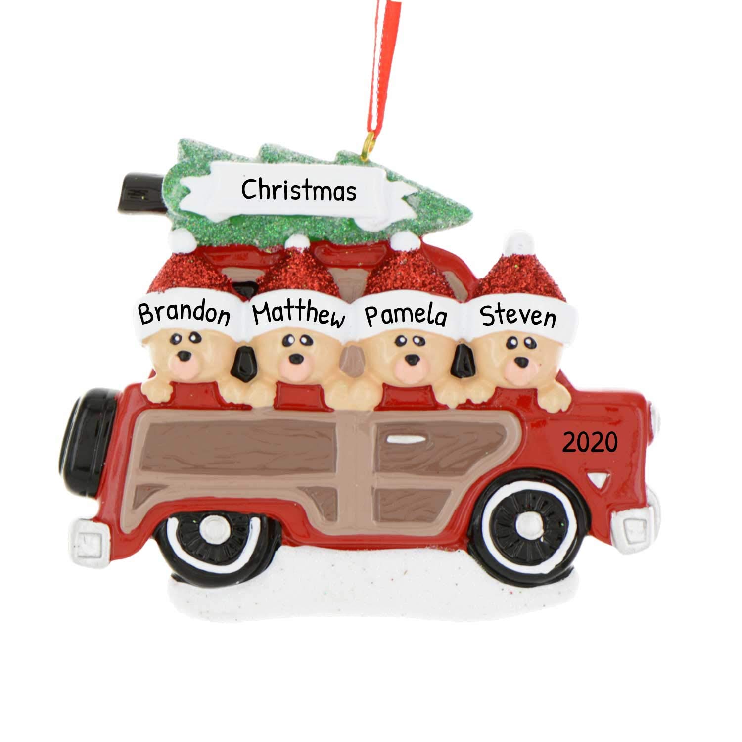 Personalized Family Christmas Ornaments - Custom Ornaments Family of 4 Christmas Ornament 2024 Customized Family of 4 in Red Car Ornaments Christmas Red Truck Decor Family Ornaments for Christmas Tree
