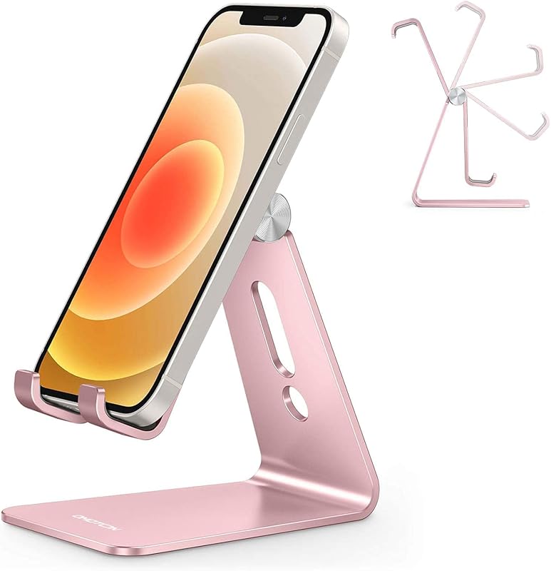 Adjustable Cell Phone Stand, C2 Aluminum Desktop Phone Holder Dock Compatible with iPhone 15 14 13 Xs XR 8 Plus 7 6, Samsung Galaxy, Google Pixel, Android Phones, Rose Gold | Sturdy 3mm Aluminum, Charging Port, 270° Adjustable, Non-Slip Silicone Pads, Works with Thick Cases, for All Smartphones