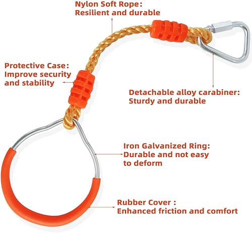 Miniatura 6 de Anillos de gimnasia de fitness, anillos de barra de mono oscilante para patio trasero al aire libre interior, accesorios extraíbles de guerrero