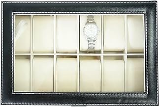 RELOVE Men's Faux Leather Watch Box, Glass Faux Leather Watch Storage Box Collection Male Female Watch Watch Display Case (30 x 20 x 8 cm-12 Grids)