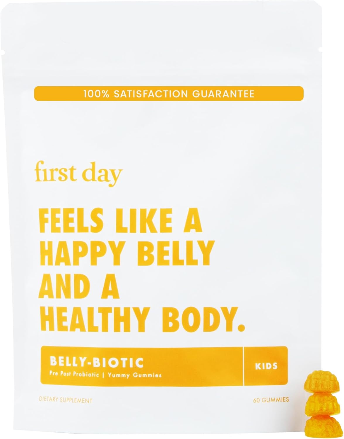 FIRST DAY Kids’ Belly-Biotic Tribiotic Gummies – 3-in-1 Prebiotic, Probiotic & Postbiotic Supplement – Supports Gut Health, Immune Function, Nutrient Absorption & Growth – 30-Day Supply
