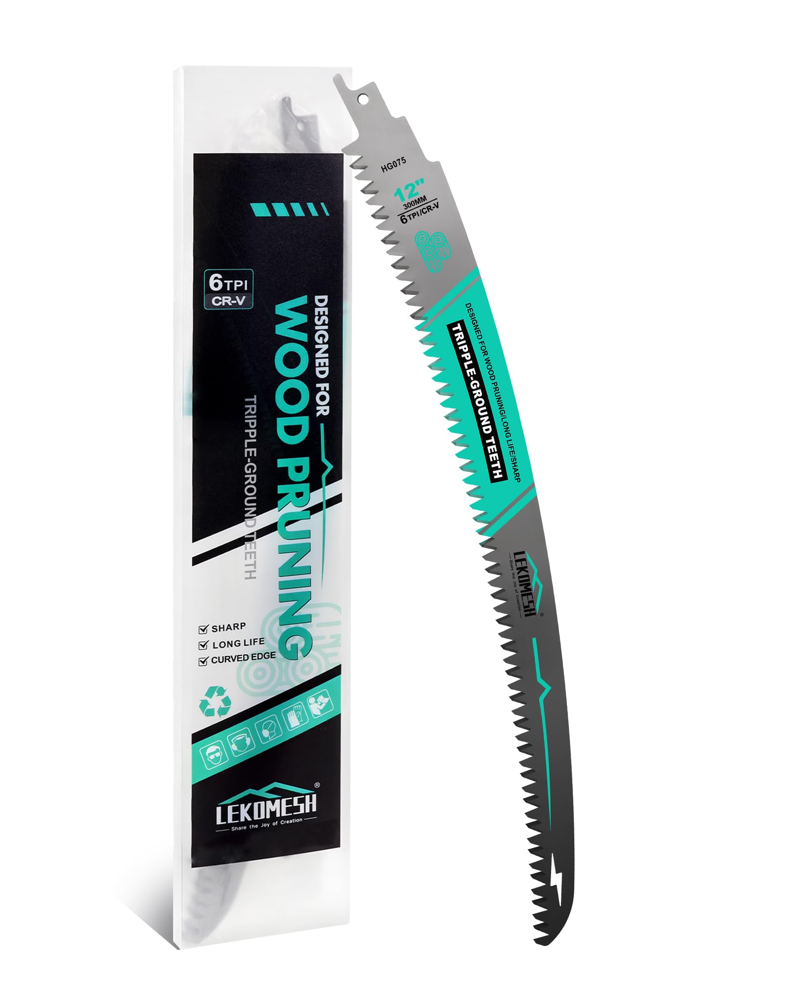 LEKOMESH 300MM Japanese Teeth Reciprocating Saw Blades Wood Pruning - Curved Edge 6TPI for Tree Trimming, Wood/PVC Pipe Cutting, Cr-V Sabre Blades Better Wear Resistance