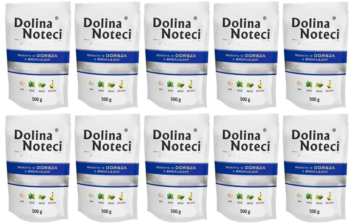Dolina Noteci Nourriture humide de qualité supérieure pour chien morue et brocoli sans gluten 10 x 500 g
