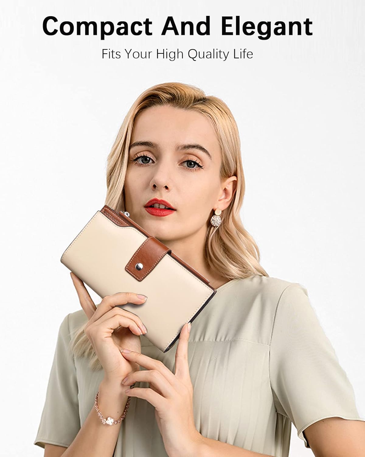 BOSTANTEN Womens Wallet Genuine Leather Wallets Large Capacity Cash Cluth Purses with Zipper Pocket Beige-Brown - Image 4