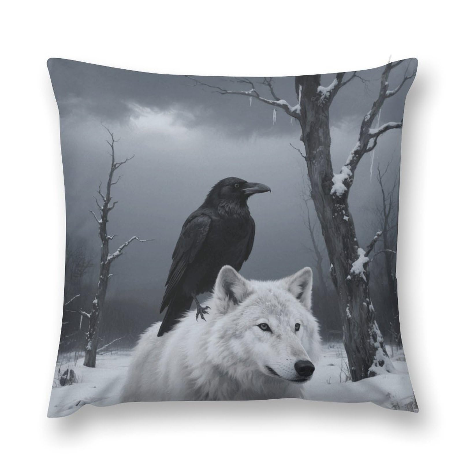 VstaDank Crow and White Wolf Throw Pillow Cover with Hidden Zipper Farmhouse Couch Pillow Cover Cozy Soft Short Plush Cushion Case Fashion Square Decorative Pillow Cover for Living Room