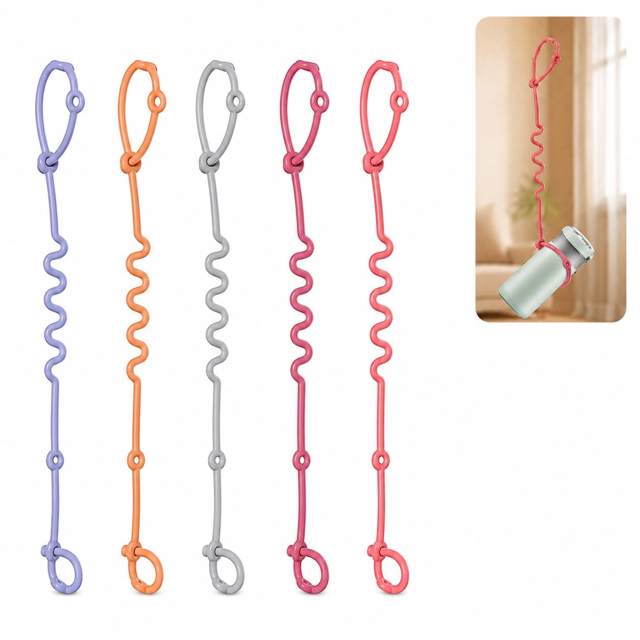 Sippy Cup Straps 5 Pack – Adjustable Silicone Tether for Travel