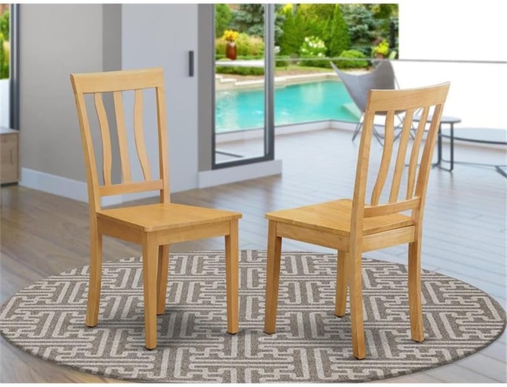 East West Furniture ANC-OAK-W Antique Dining Room Chairs - Slat Back Wooden Seat Chairs, Set of 2, Oak