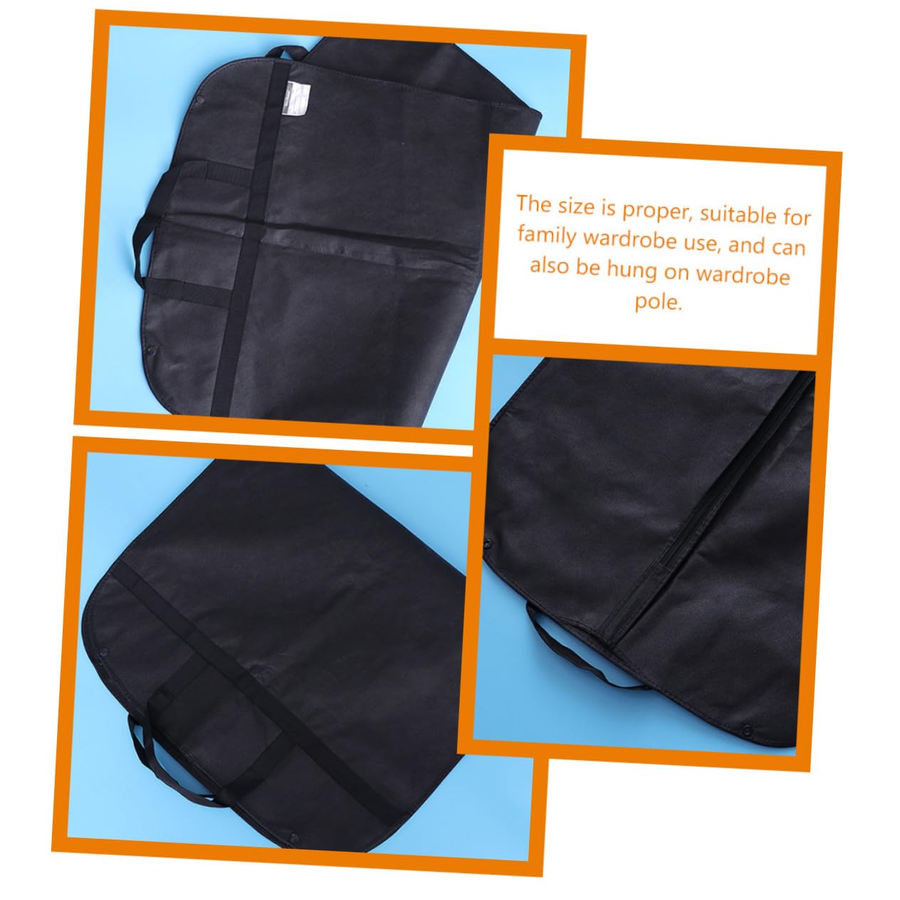 Fundas Protectoras para Ropa 5 Piezas de Tela No Tejida Negra | Colgar en Armario o Llevar de Viaje, Reutilizables, Plegables y Lavables, Formato Práctico de 5 Unidades