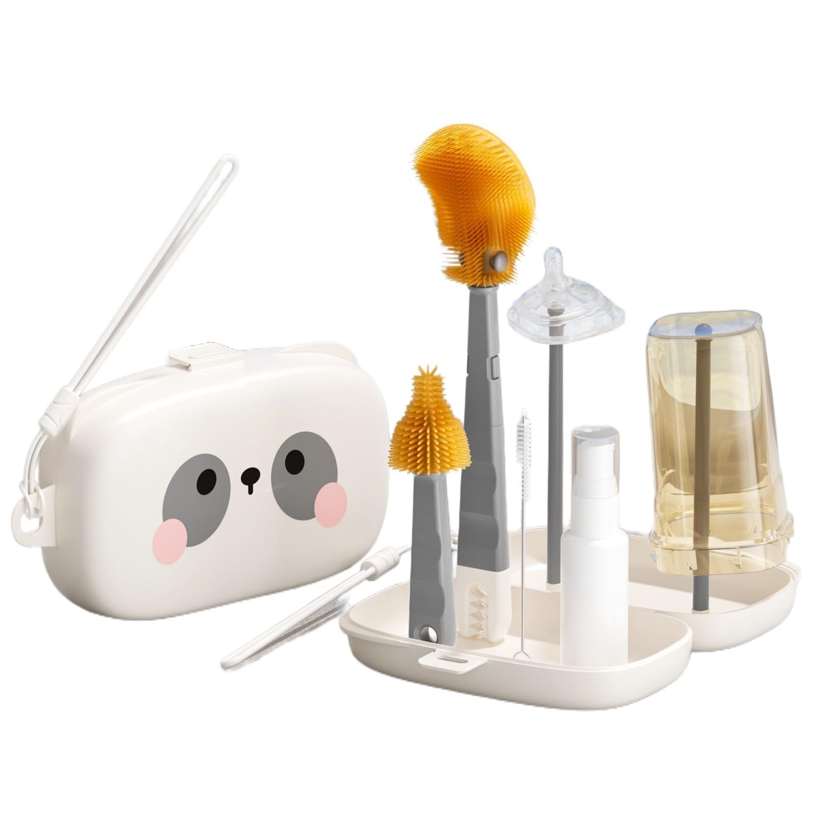 BIGTHREE Baby Bottle Brush Set with Box, 7-in-1 Portable Travel Bottle Brush Kit, Baby Bottle Brush, Healthy and Odorless, Suitable for Family Use or Taking Your Baby Out.