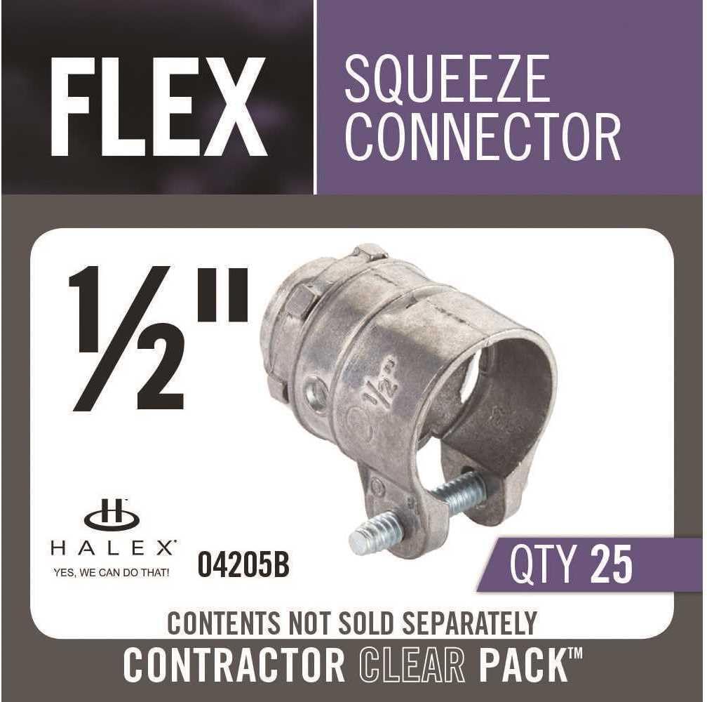 Halex 04205B Squeeze Connector, 1/2 in EMT, Flexible, Steel