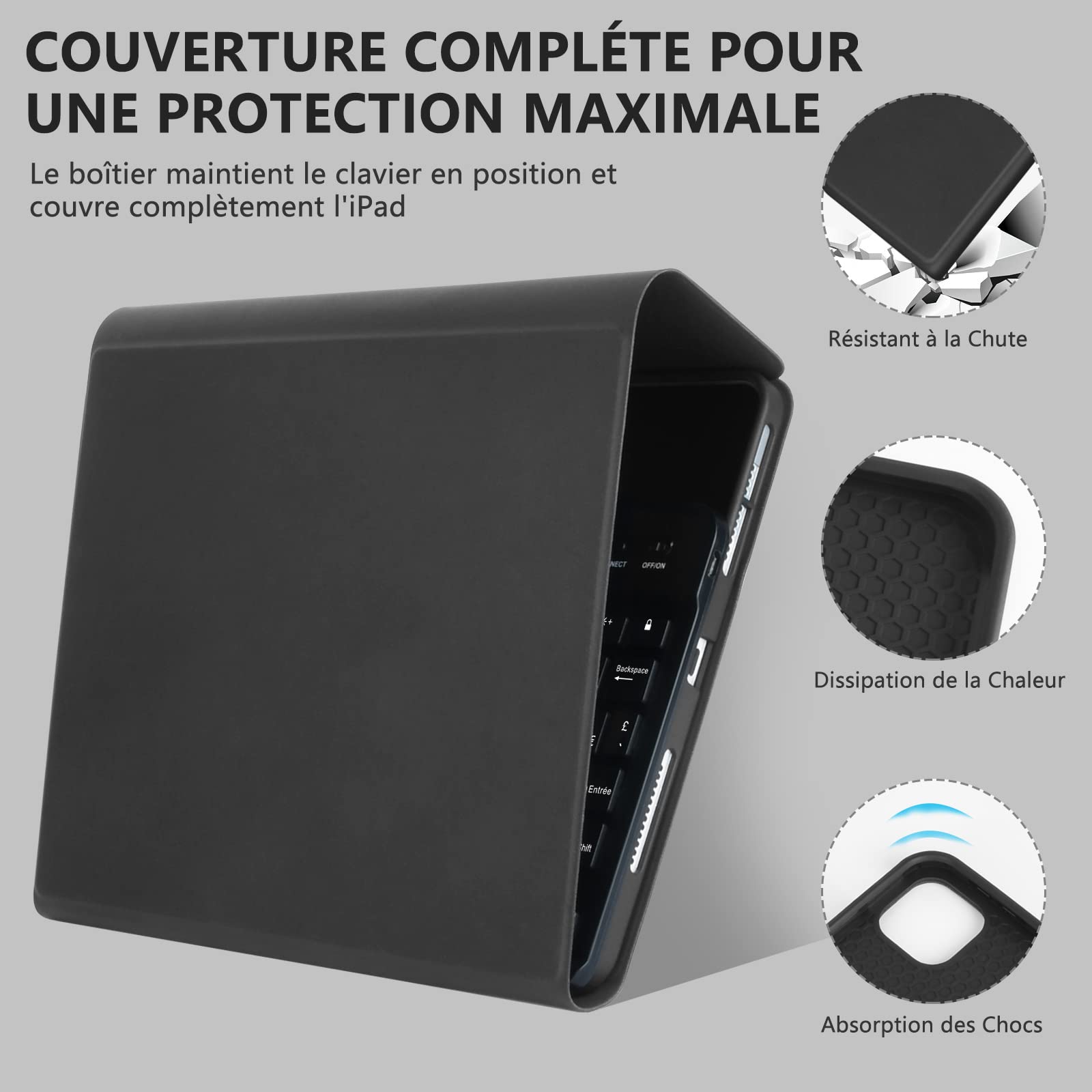 CC Store Clavier pour iPad Air 11“ M3 2025/M2 2024, Air 5 2022/Air 4 2020,iPad Pro 11 4/3/2/1Gen, Coque avec Keyboard Français, Clavier Bluetooth Magnétique Détachable avec Fente pour Stylo, Noir
