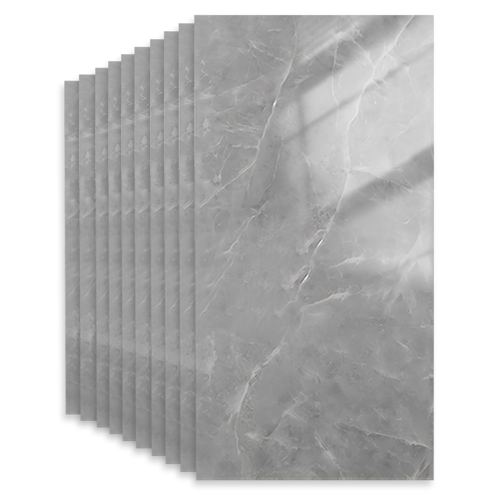 ANEELV 10 x Cliff Ash Tile Stickers - Self Adhesive Marble Effect - Waterproof Removable - Suitable for Kitchen Backsplashes and Bathroom Cabinets - 60cm x 30cm