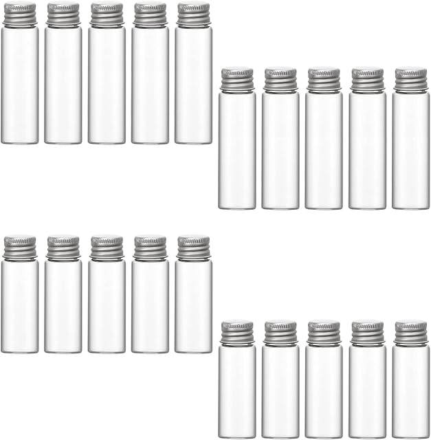 20pcs Aluminum Glass Bottles with Screw Cap Clear Glass Bottles Small Containers with Lids Mini Glass Bottles Sample Bottles Message Bottles Candy Liquid Spice