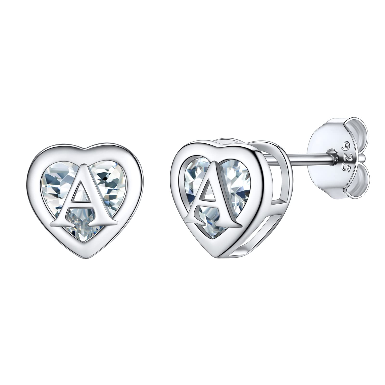 Supcare Damen Herz Buchstaben Ohrringe 925 Sterling Silber Ohrringe Kinder Zirkonia Initiale A-Z Alphabet Ohrstecker Ohr Piercing Earrings Ohrschmuck Accessoire für Weihnacht Valentinstag