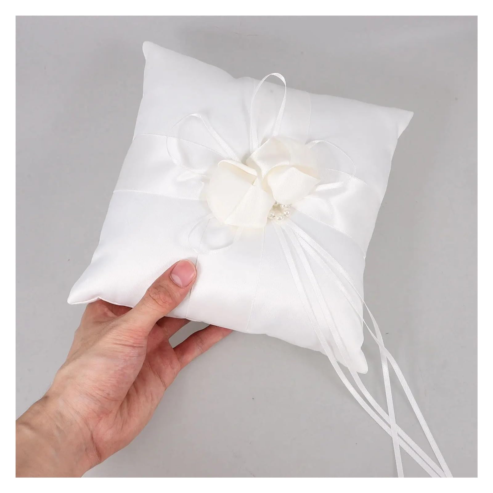 Hochzeit Ringhalter Kissen 20 x cm Taschen-Ringkissen mit Blumenknospen-Schnalle, weißes Kissen for die Hochzeitszeremonie for Ringträger, leicht, tragbar