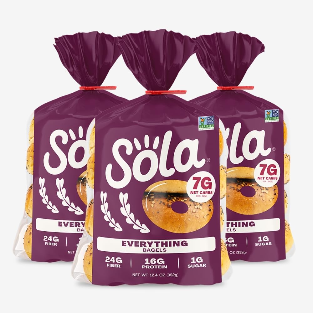 SOLA Everything Bagels, Low Carb & Keto Friendly, 16g of Protein Per Bagel & 7g Net Carbs, Non-GMO, No Added Sugar, 12.4 OZ, (4 Bagels/Pack) (Pack of 3)