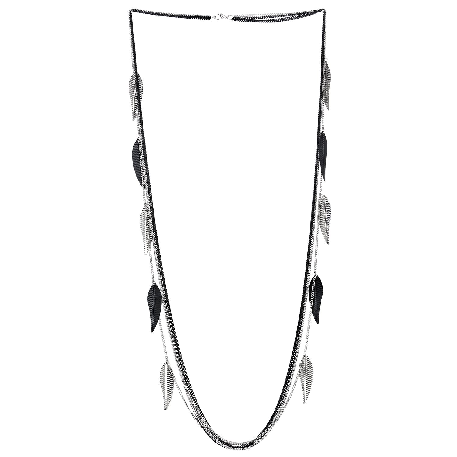 COOLSTEELANDBEYOND Collana Lunga Tre Filoni Con Perline Bianche E Cristalli – Gioiello Statement Effetto Moda