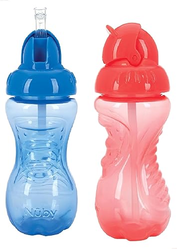 Nuby No-Spill Flip-It Taza, 10 onzas, paquete de 2, azulcoral